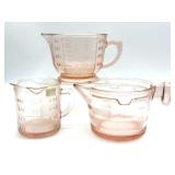 (3) Pink Glass Measuring Cups 3.5' Tall and