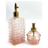 (2) Pink Glass Perfume Bottles 5.5' Tall and