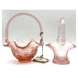 Fenton Strawberry Pattern Pink Glass Basket and