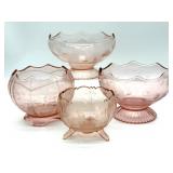 (4) Footed Pink Depression Glass Bowls 4.5' Tall