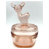 Pink Glass Deer Powder Dish 6'