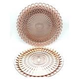 (2) Pink Glass Serving Platters 14' and 13.5'