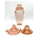 Pink Depression Glass Juicers and Shaker 8'-