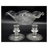 Heisey Orchid Etched Crystal Console Bowl and