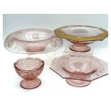 Vintage Pink Glass Console Bowls and Compote