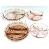 Vintage Pink Glass Divided Dishes 10.5' and