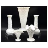 Milk Glass Hobnail Vases 9.5' Tall and Smaller