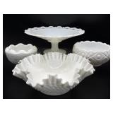 Milk Glass Footed Dish and Bowls 11.5' wide and