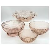 Pink Glass Bowls 12' x 3.5' and Smaller