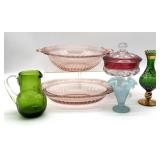 (2) Open Rose Pink Depression Glass Handled Bowls
