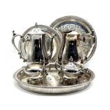 WM Rogers Platters, Teapot, Pitcher, Creamer, and