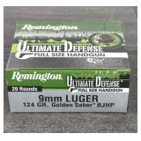 (20) Rnds 9mm 124 Gr BJHP, Remington