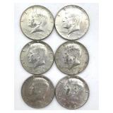(6) 1968 Kennedy Half Dollars