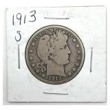 1913-S Barber Half Dollar