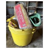 (4) mineral buckets, cedar bedding, potting soil,