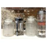 French Press, Glass Kitchen Jar Canisters, and