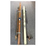 (2) Pairs of Vintage Skis with Poles - wood