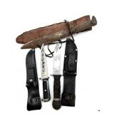 Bowie Knives with Holsters and Rusted Knife with