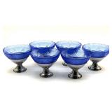 Metal Footed Blue Glass Compotes 4.25' x 3.5'-