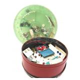 Buttons in Tin and Plastic Organizer- plastic