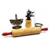 Vintage Wood Red Handled Rolling Pin, Vintage Egg