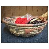 10ï¿½ Woven Basket, Bead Strings, Flint Chips.