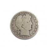 1908-S Barber Half Dollar