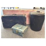 Vintage Metal Trunks, Vintage Toiletries Bag, and