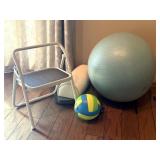Exercise Ball, (2) 5lbs Weights, Step Stool,