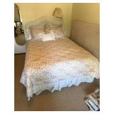 Queen Sized Bed, White Wicker Headboard, Simmons