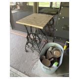 White Sewing Machine Table & Galvanized Tub