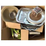 Pampered Chef Stoneware Bowl, Metal Trays,