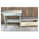 Wood Table and Bench - table is 30" x 18" x 30"