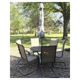 Round Metal Patio Table with Umbrella and (6)