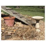 Concrete Birdbath and Planter - planter is full