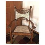 Antique Oak Chair, Ornately Carved, 25x39"