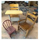 School Desk & (2) Rocking Chairs