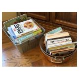 Cookbooks, (2) Copper Pots, and Metal Square