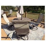 Metal Patio Table 52", (4) Chairs, Umbrella