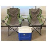 (2) Coleman Folding Lawn Chairs and Cooler