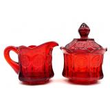 Fostoria Ruby Red Coin Glass Creamer and Sugar
