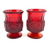 Pair of Fostoria Ruby Red Coin Glass Footed