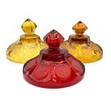 Fostoria Ruby Red and Amber Coin Glass Lids 4.5"