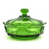 Fostoria Emerald Green Coin Glass Lidded Dish