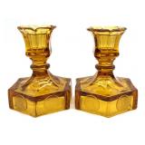 Fostoria Amber Coin Glass Candlesticks 4.5"