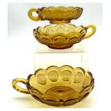 (3) Fostoria Amber Coin Glass Bowls with Handles