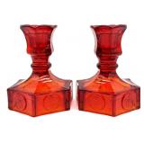 Fostoria Ruby Red Coin Glass Candlesticks 4.5"
