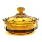 Fostoria Amber Coin Glass Lidded Dish 6.25" x 4"