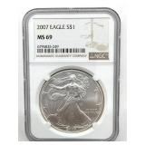 2007 American Silver Eagle, NGC Graded MS 69