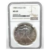 1988 American Silver Eagle, NGC Graded MS 69